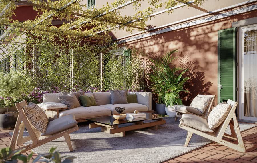 Terrace under a pergola
